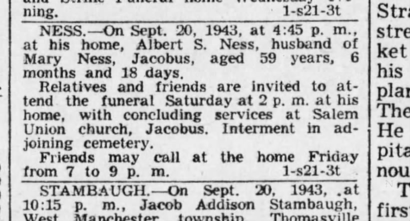 Albert S Ness, funeral
