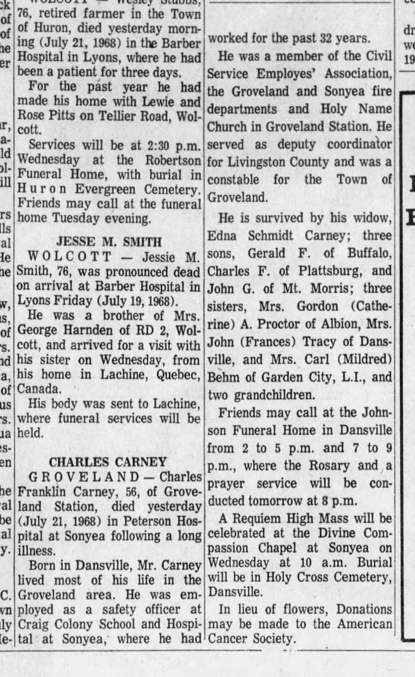 Charles Carney Obituary 22 July 1968
