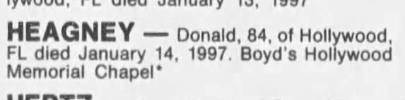 Donald Heagney Obituary 15 January 1997