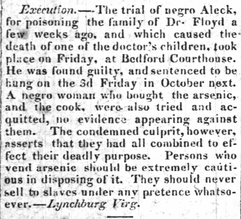 Trial of Aleck for poisoning the Floyd family