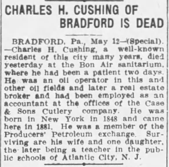 CHARLES H. CUSHING OF BRADFORD IS DEAD