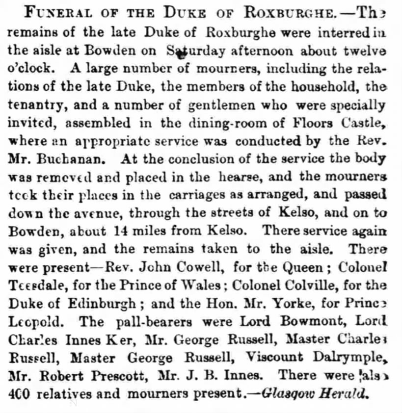Funeral of The Duke of Roxburghe