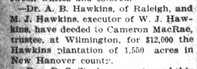 Hawkins plantation - New Hanover Co.