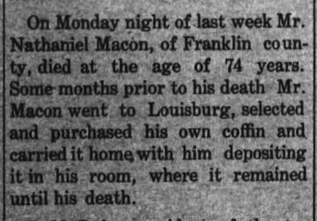 Nathaniel Macon Death (18 Apr 1907, The Graphic, Nashville, NC)