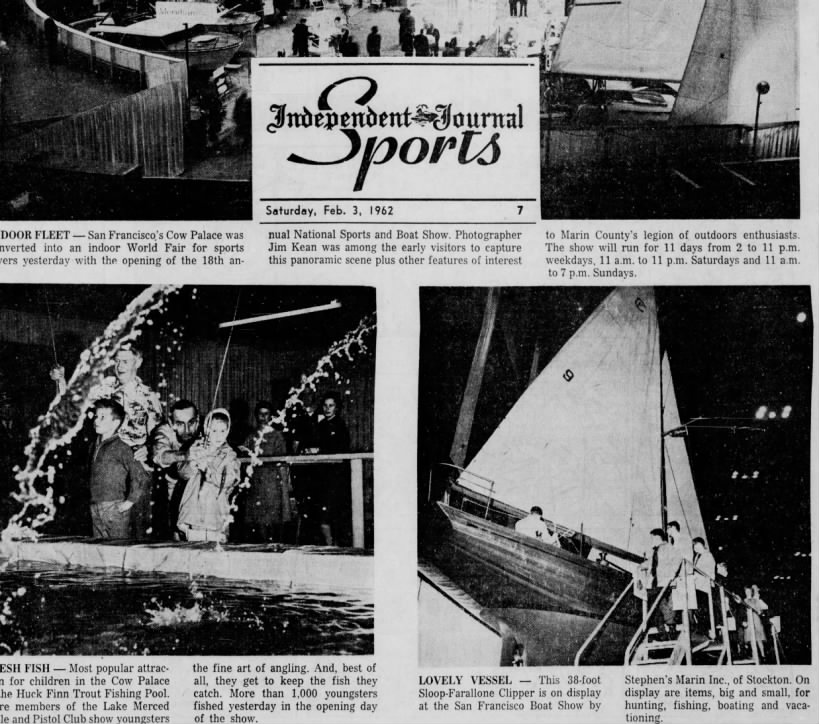 3 Feb 1962 Daily Ind. Jnl. Photo and caption of Farallone Clipper: "Lovely Vessel"