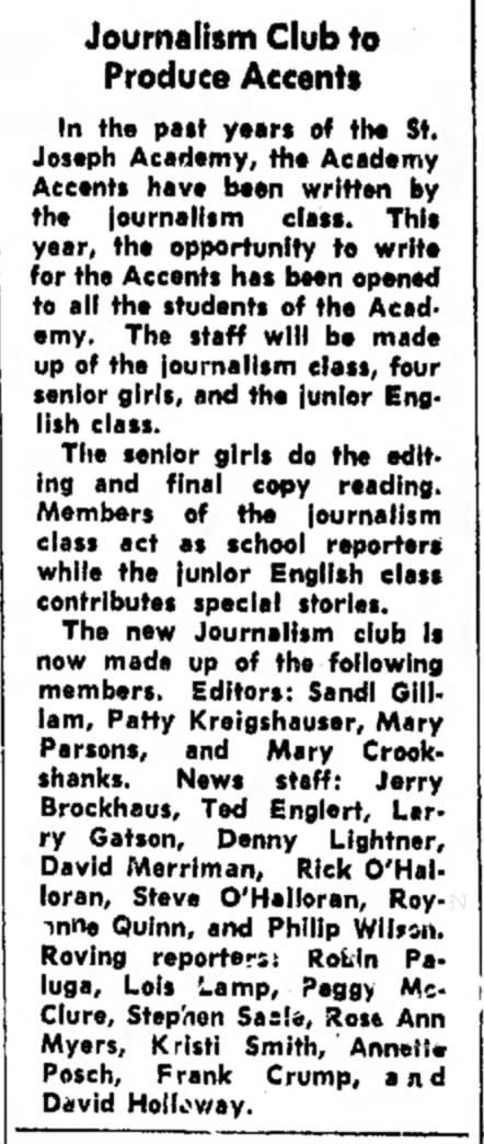 O'halloran journalism club 1966