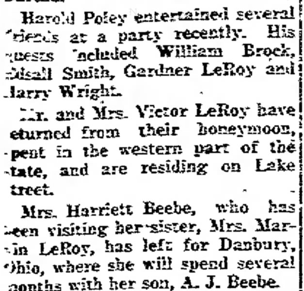 Victor LeRoy returns from honeymoon 12/05/1924 (closer look)