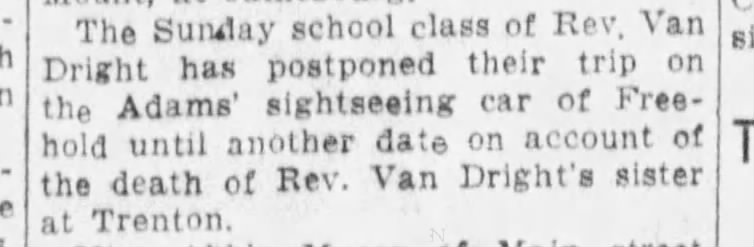 Rev Van Dright's sisters death is referenced
