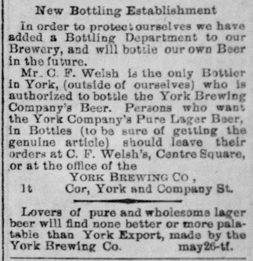 cf welsh 1893 york brewing co