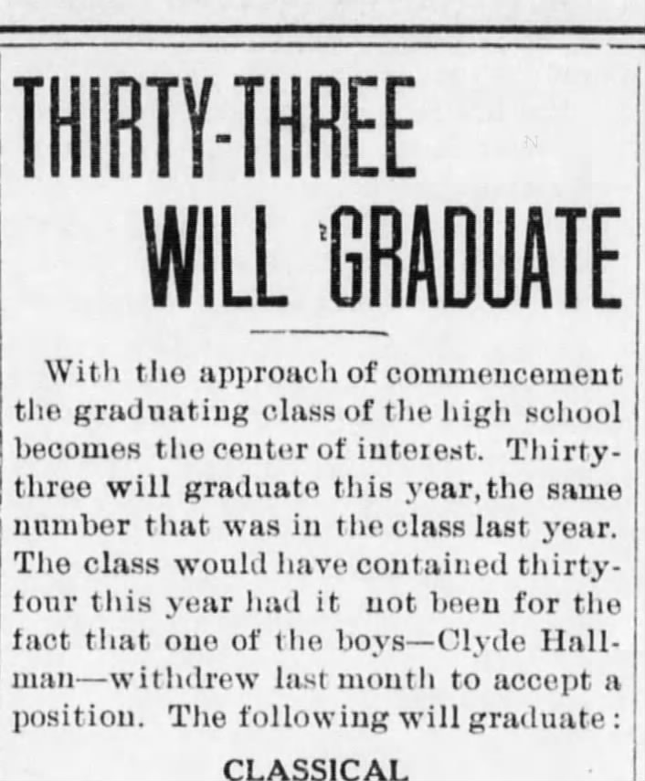 Clyde Hallman withdraws from HS
April 14, 1910