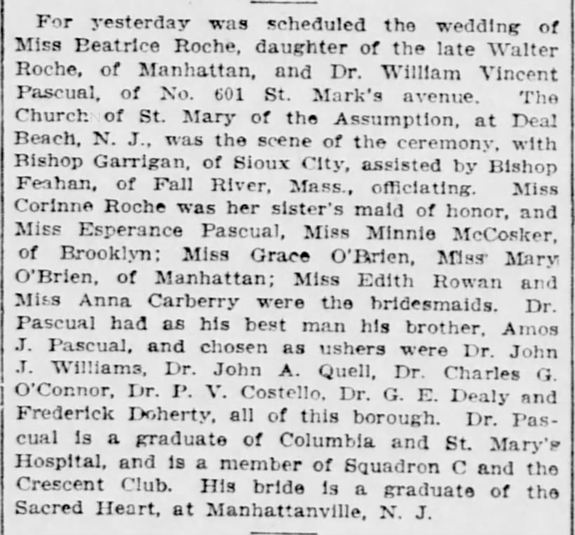 Beatrice Roche wedding 1909