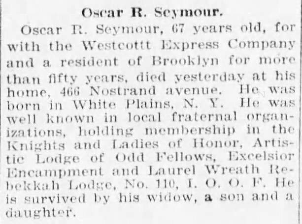 Oscar R Seymour obit 1914