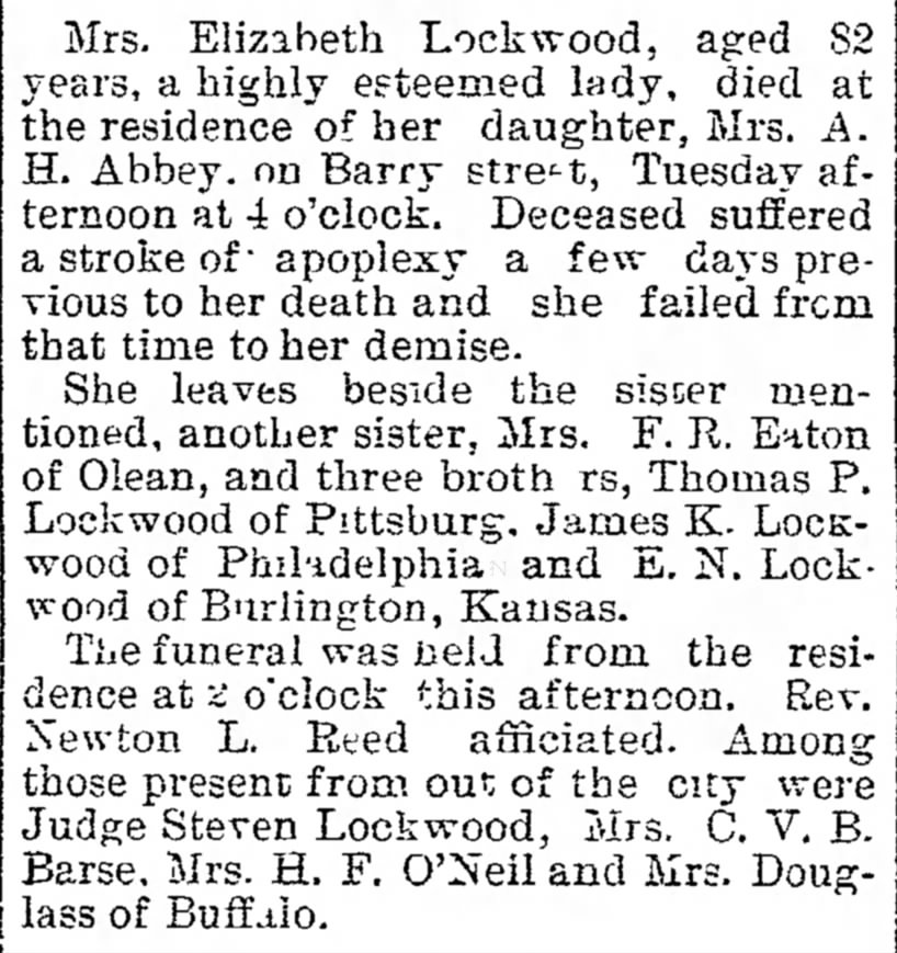 Eliza Jamison Lockwood death*