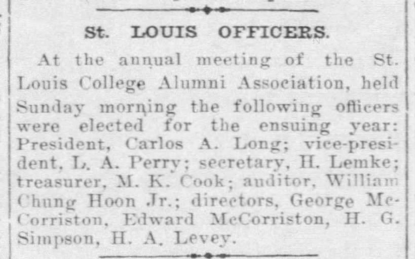 EDWARD MCCORRISTON: Director of the St. Louis College Alumni Association, 1911