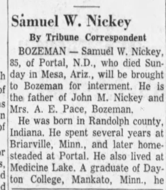 Samuel W Nickey Obituary Pt 1