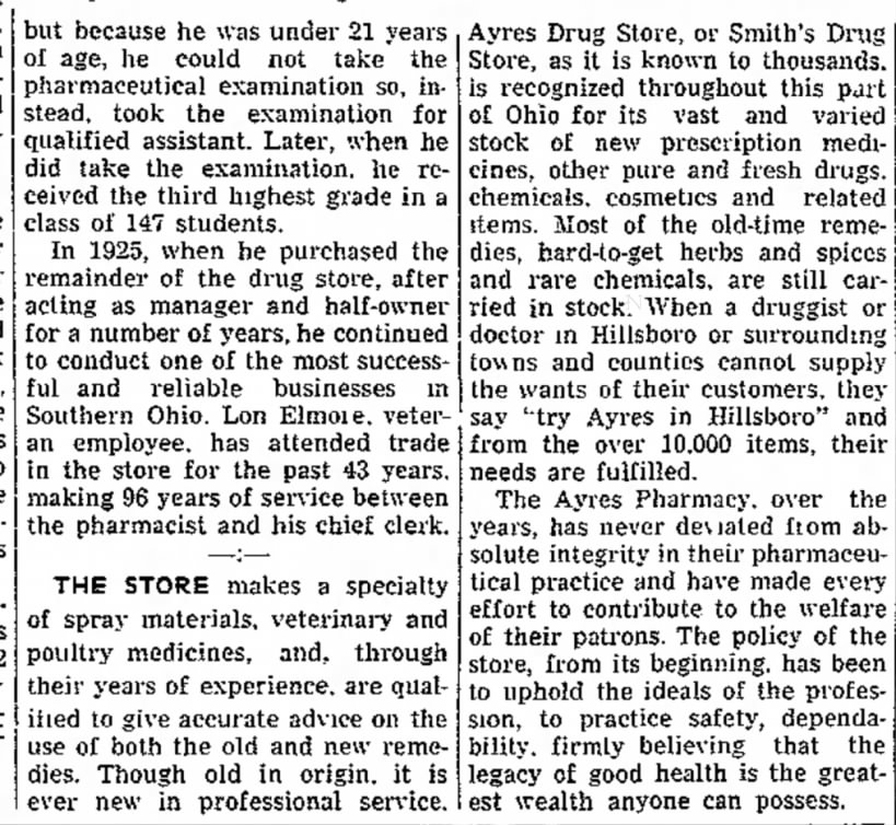 History of Drug Store Is Recalled Jul 12, 1957, Press-Gazette Hillsboro, OH  part 2