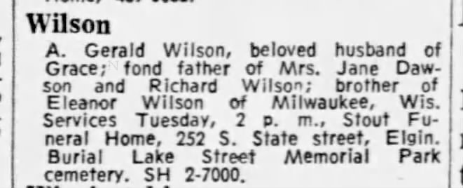 Chicago Tribune, Mar. 22, 1966; A. Gerald Wilson died.