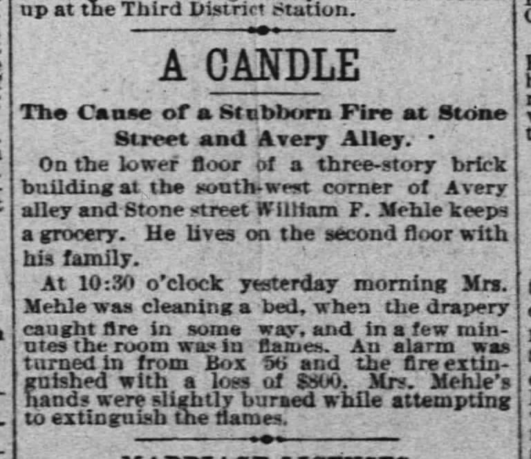 William F and Ida Mehle Fire 13 Sep 1893