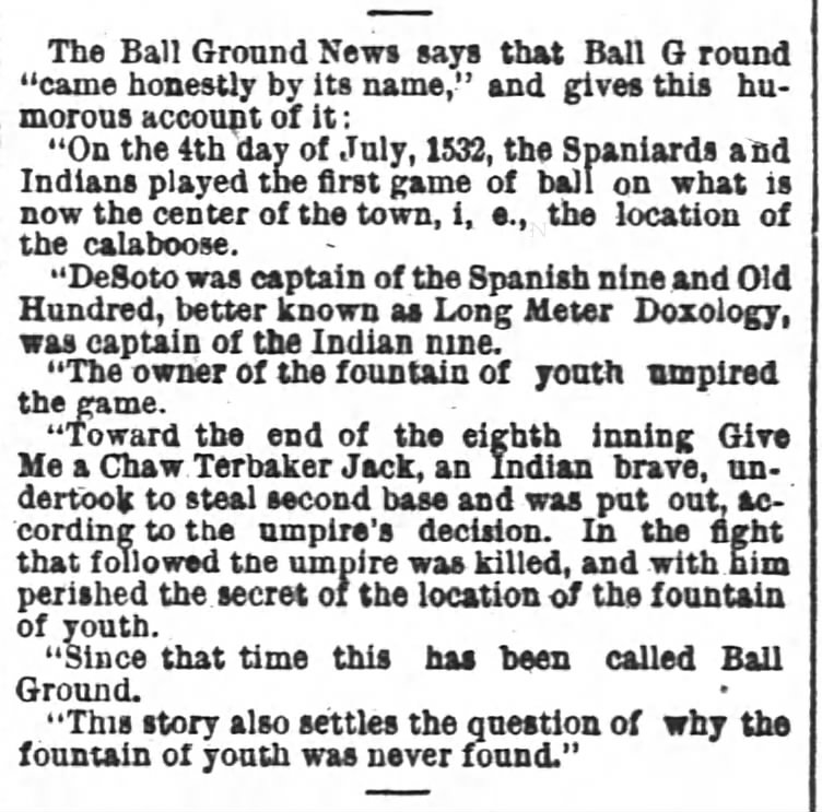 1891 Ball Ground News name origin