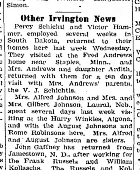 Johnson, Christine Nelson
Kossuth County Advance (Algona, Iowa) 18 September 1930
