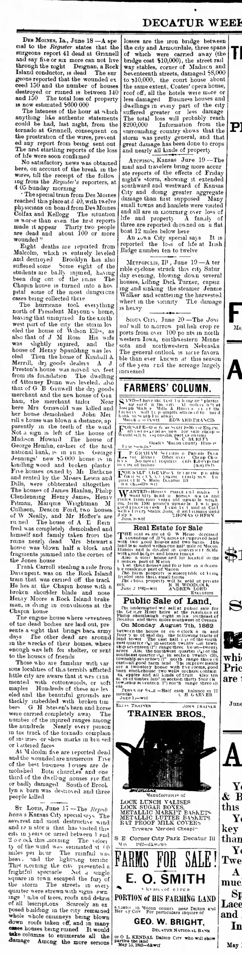 Deignan Tornado Death, Decatur Weekly Republican, Thursday, June 22, 1882