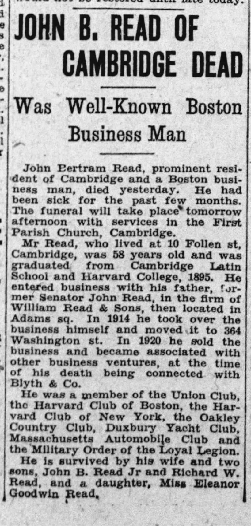 Boston Globe 23 April 1929,  Uncle John's grandfather
