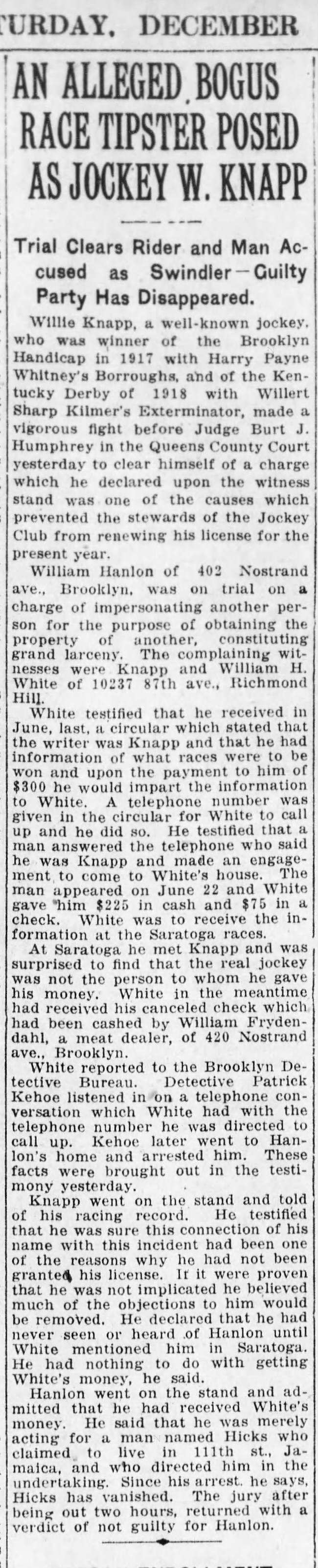 Brkln Daily Eagle, 11 Dec 1920
Wm. H. White of 10237 87th Ave., Richmond Hill, NY