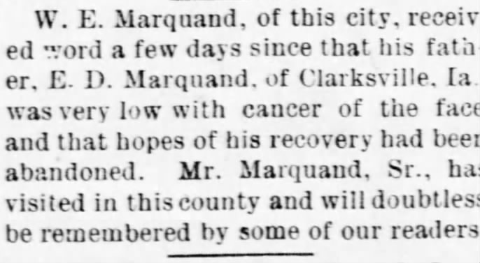 E.D. Marquand illness
Medicine Lodge Cresset Feb 1 1895