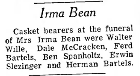 Irma Bean Funeral Details