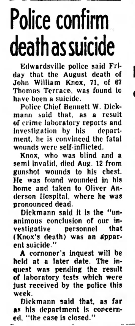John William Knox - Cause of Death Investigation Closed