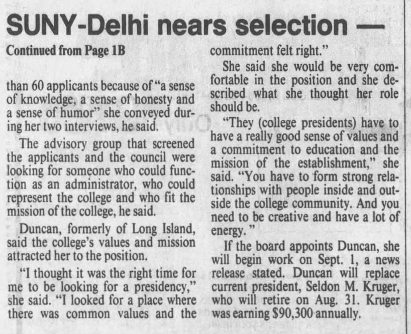 SUNY-Delhi nears selection
