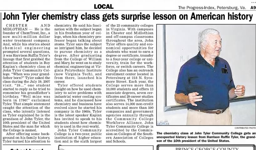 John Tyler chemistry class gets surprise lesson on American history