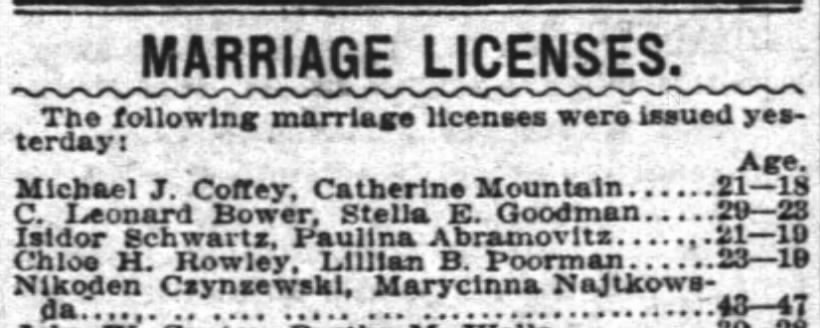 Joe and Catherine Coffey Marriage Licence 09041903