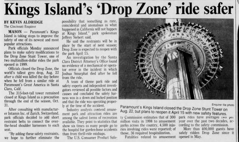Kings Island's 'Drop Zone' ride safer