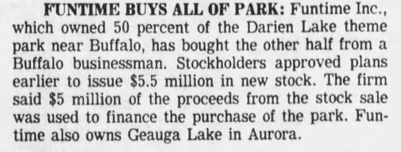 Funtime buys remainder of Darien Lake