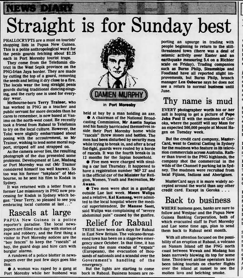 Damien Murphy, "Straight is for Sunday best," The Age (Melbourne), 30 Apr 1984, 2.