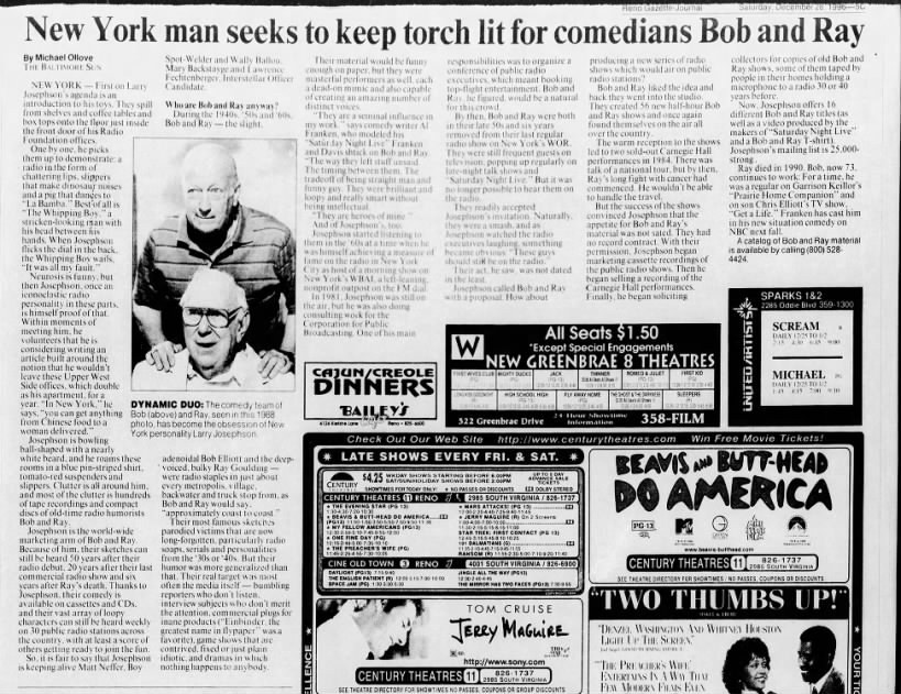 "New York man seeks to keep torch lit for comedians Bob and Ray," Reno Gazette-Journal, 12/28/96