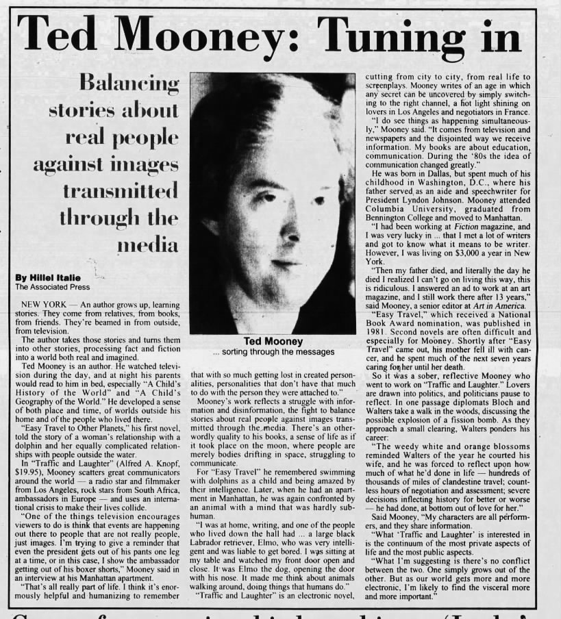 Hillel Italie, "Ted Mooney: Tuning in," Glens Falls Post-Star, February 10, 1991, C5 (AP)