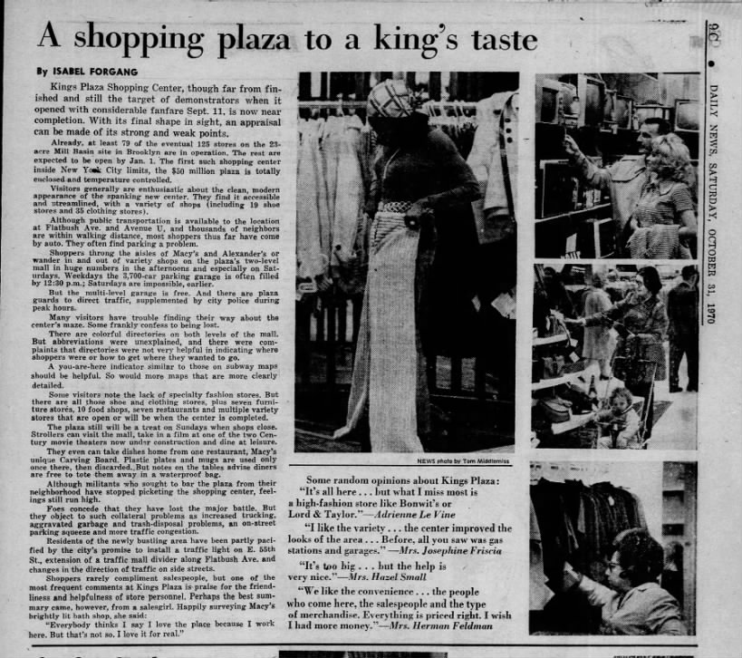 Isabel Forgang, "A shopping plaza to a king's taste" NY Daily News, October 31, 1970, 9C
