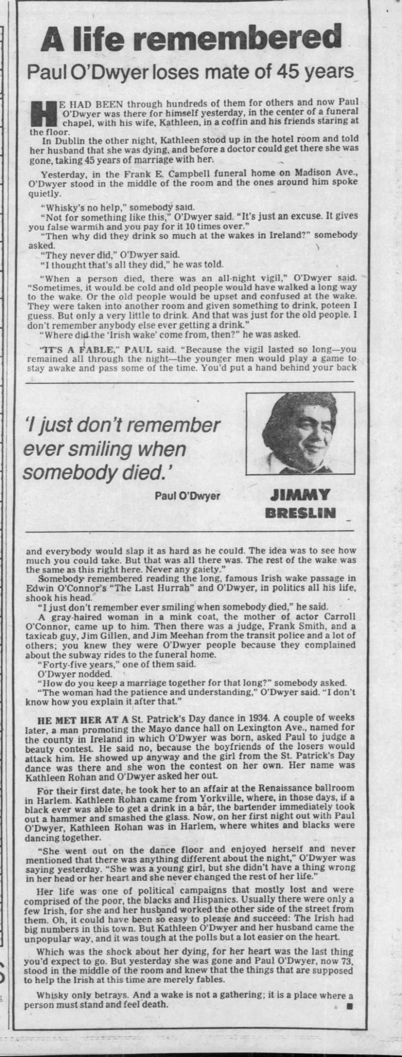 Jimmy Breslin, "A Life Remembered," Daily News, December 5, 1982, 6
