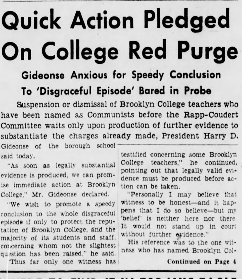 "Quick Action Pledged On College Red Purge," Brooklyn Eagle, May 1, 1941, p. 1.