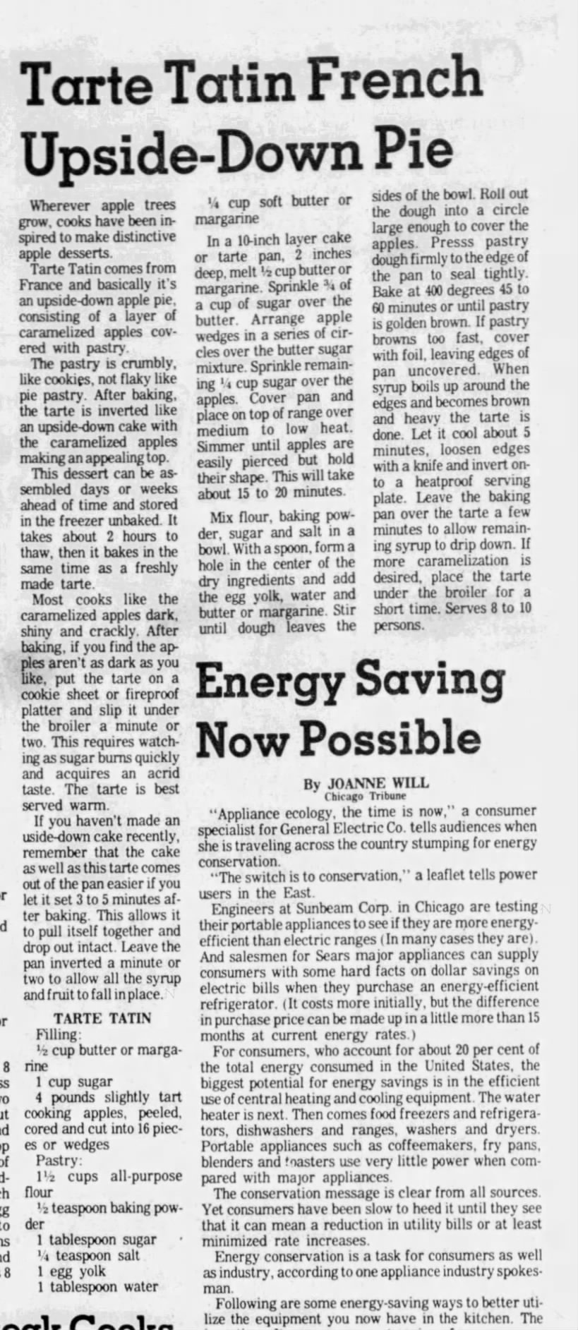 "Tarte Tatin French Upside-Down Pie," Fort Worth Star-Telegram, January 9, 1977, 16D.
