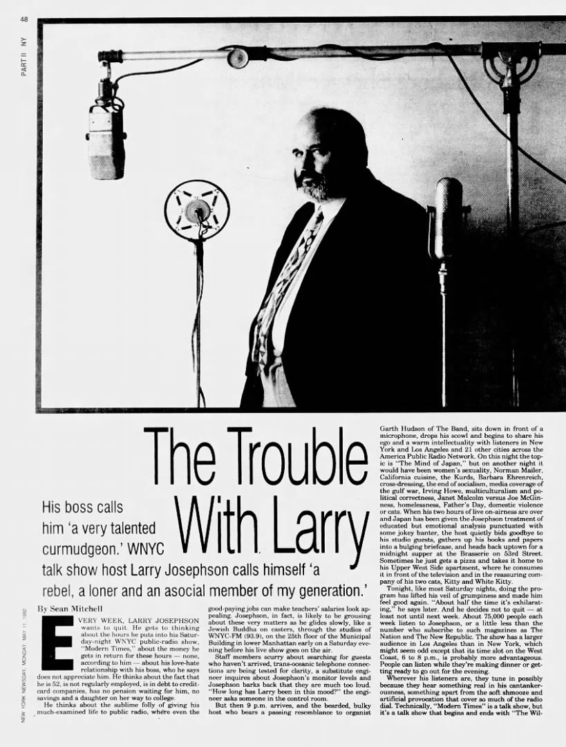 Sean Mitchell, "The Trouble With Larry," New York Newsday, May 11, 1992, II:48, 49