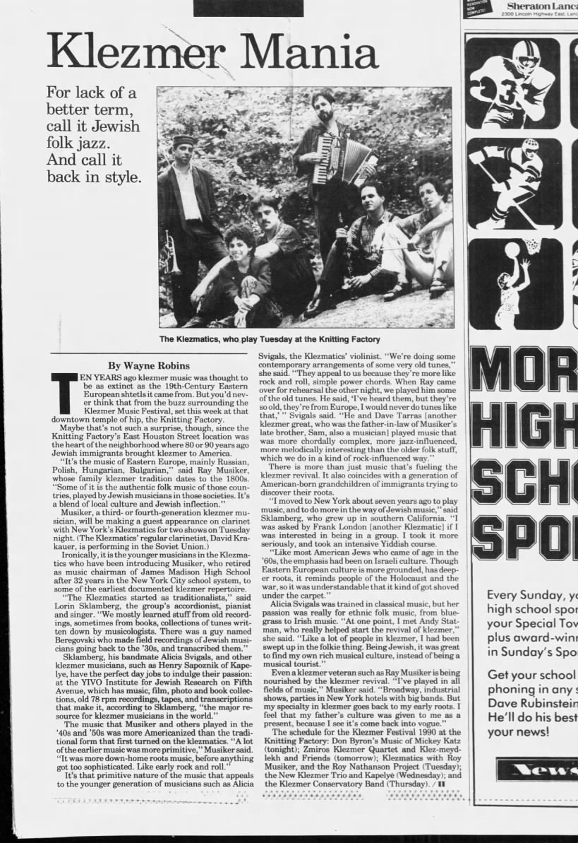 Wayne Robins, "Klezmer Mania," Newsday, 23 Sep 1990, II/19