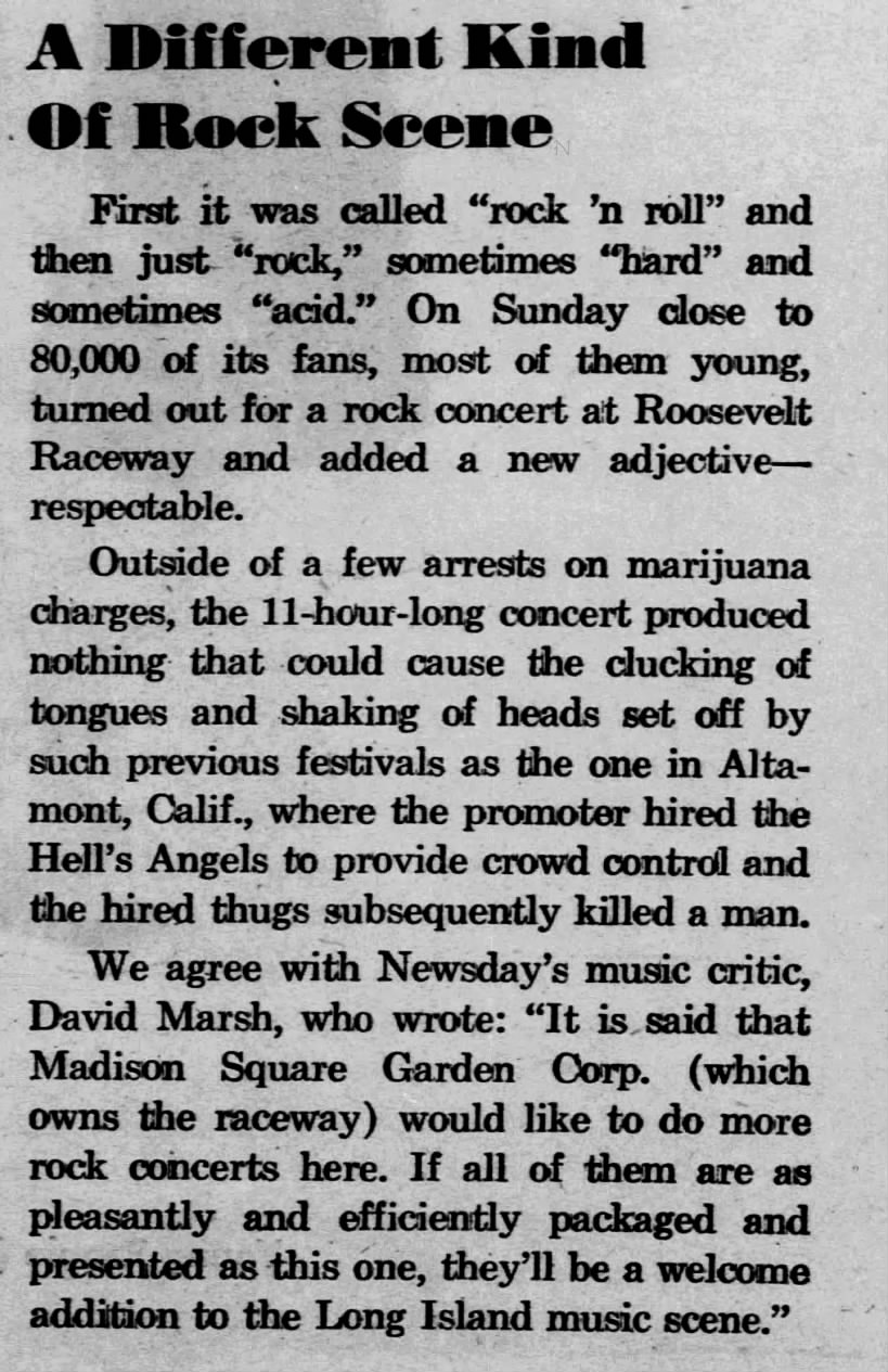 "A Different Kind of Rock Scene," Newsday, September 11, 1974, 48.