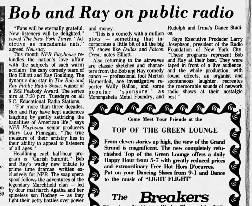"Bob and Ray on public radio," Sun-News (Myrtle Beach, SC), July 22, 1983, 2C.
