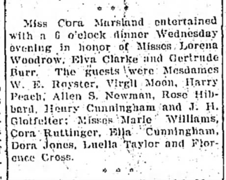 Cora Ruttinger Saturday 12 March1910; Dinner with Friends