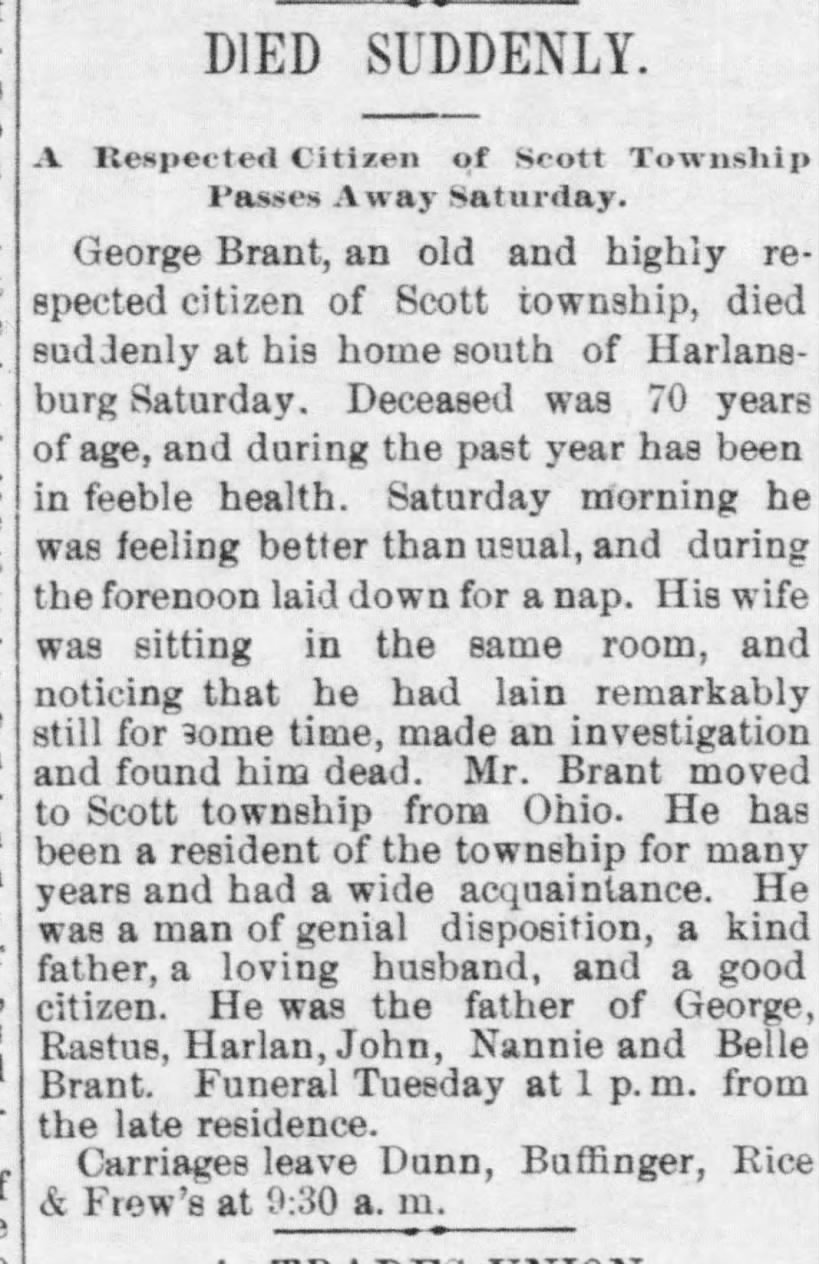 New Castle News, 
20 November, 1893, 
page 1
George Brant