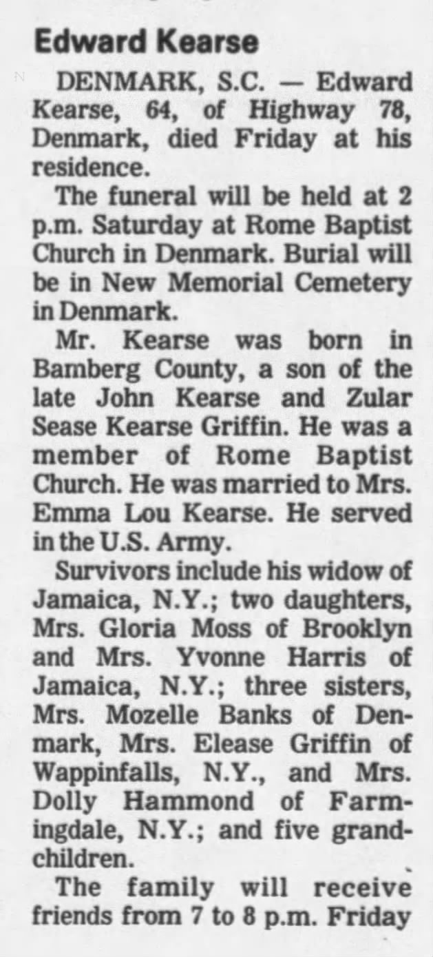 Edward Kearse (1922-1987) Son of John Kearse and Zula Sease Kearse Griffin