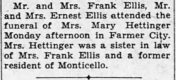 Hettinger, Mary; Funeral; The Decatur Herald; May 23, 1933; Tue. pg 2